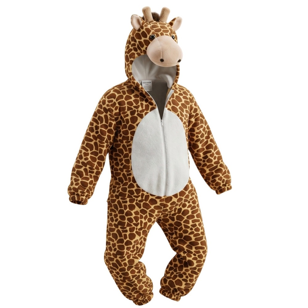 Fantasy‎ World Giraffe Costume Kids 4T One Piece Plush Hooded Jumpsuit Brown Tan